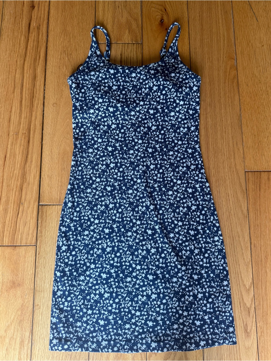 Navy Floral Fitted Spaghetti Strap Dress